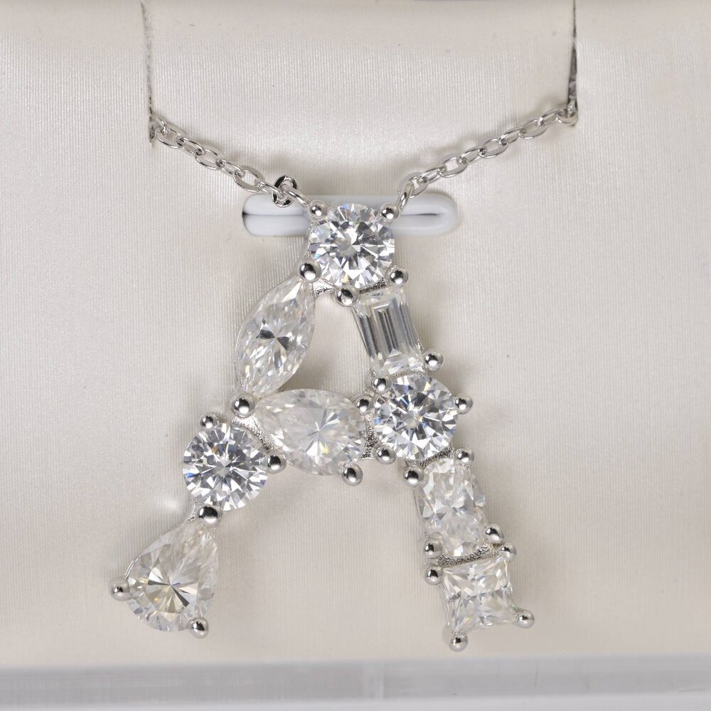 Certified Moissaite "A" Diamond all Moissanite Initial Pendant 925 Sterling